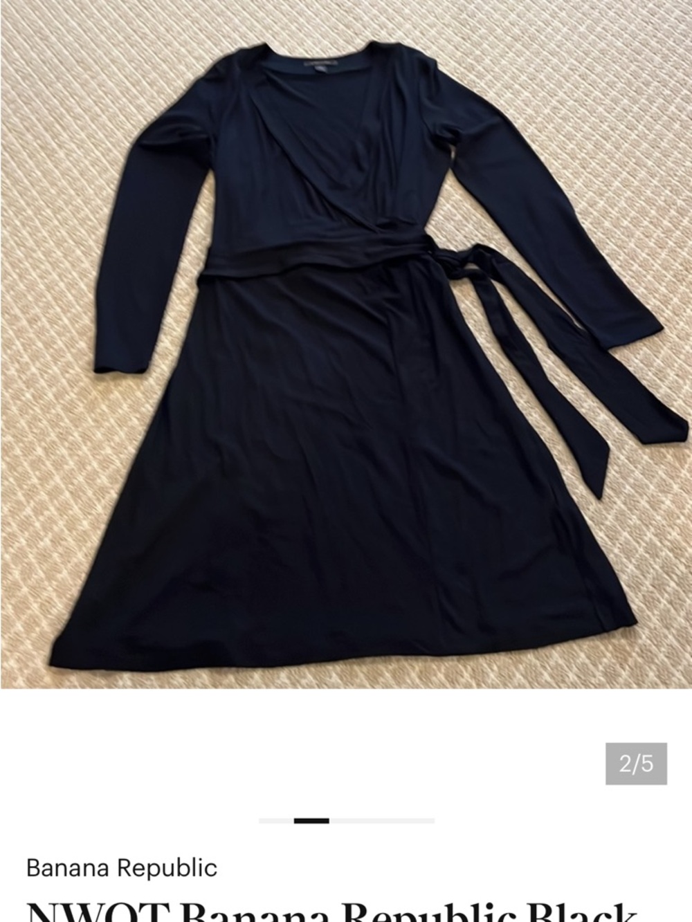 Banana Republic Black Long-Sleeve Wrap Dress - Picture 2 of 7